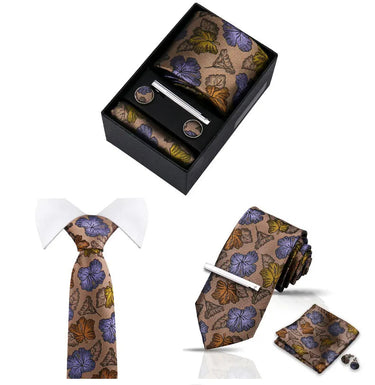 Autumn · Floral tie set with handkerchief, cufflinks, and barrette