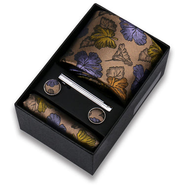 Autumn · Floral tie set with handkerchief, cufflinks, and barrette