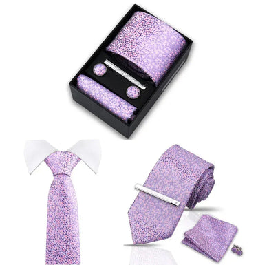 Salerno · conjunto de corbata rosa con pañuelo, gemelos y pasador