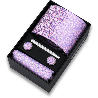 Salerno · conjunto de corbata rosa con pañuelo, gemelos y pasador