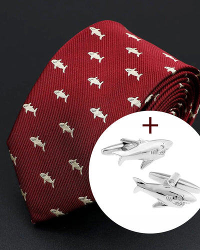 Conjunto de regalo de corbata y gemelos con forma de tiburones - Barlovento de Biar
