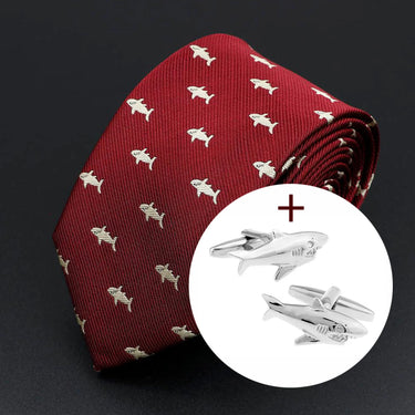 Conjunto de regalo de corbata y gemelos con forma de tiburones - Barlovento de Biar