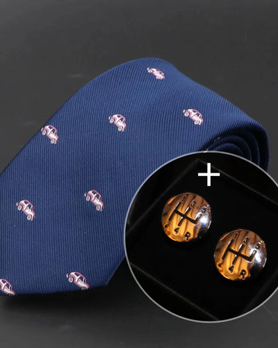 Conjunto de regalo de corbata y gemelos para amantes de los coches - Barlovento de Biar