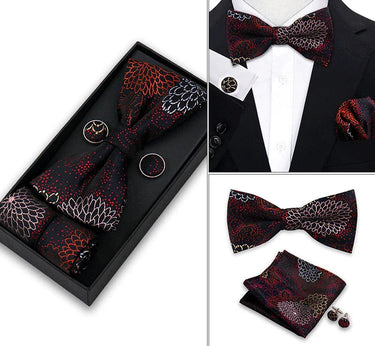 Fénix · conjunto de pajarita negra y roja con flores de plumas - Barlovento de Biar