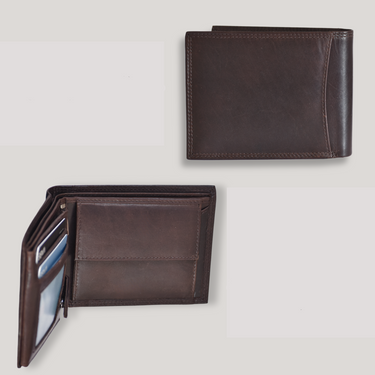 Geneva · Billetera clásica de cuero auténtico café, compacta