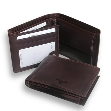 Geneva · Billetera clásica de cuero auténtico café, compacta