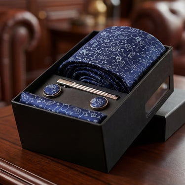 Gypsophilas · conjunto de corbata floral azul con pañuelo de bolsillo, gemelos y pasador de corbata