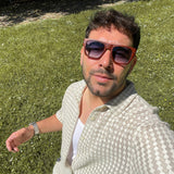 Pechón · gafas de sol cuadradas con vetas de madera y lentes azules - Barlovento de Biar