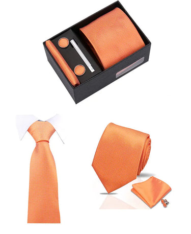 Cagliari · conjunto de corbata naranja con pañuelo de bolsillo, gemelos y pasador de corbata