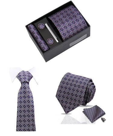 Monza · conjunto de corbata estilo italiano morado con pañuelo de bolsillo, gemelos y pasador de corbata
