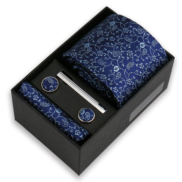 Gypsophilas · conjunto de corbata floral azul con pañuelo de bolsillo, gemelos y pasador de corbata