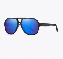 Papagayo · gafas de sol de goma negra con lentes de espejo azul UV400