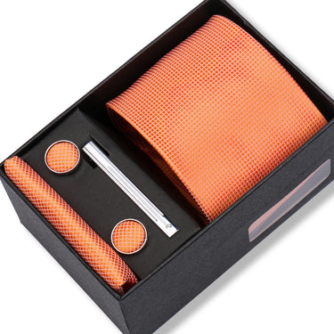 Cagliari · conjunto de corbata naranja con pañuelo de bolsillo, gemelos y pasador de corbata