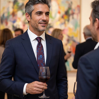 Acianos Azules · corbata burdeos con flores azules