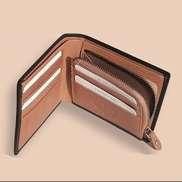 Lausanne · Billetera clásica de piel en color negro y camel con cremallera