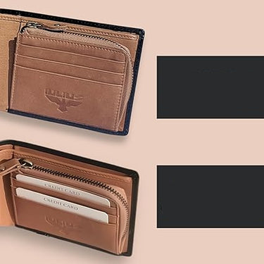 Lausanne · Billetera clásica de piel en color negro y camel con cremallera