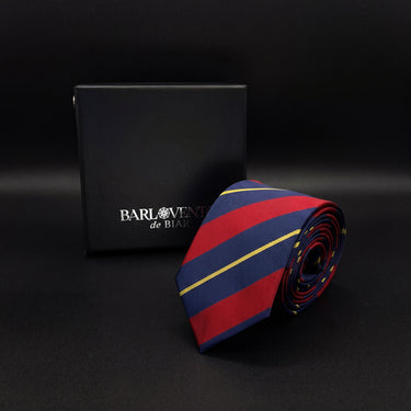 Bath · corbata azul con rayas rojas y amarillas