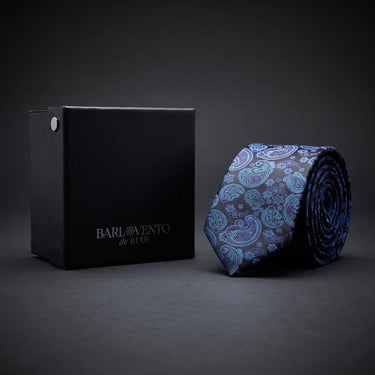 Beaugency · corbata con estampado paisley azul