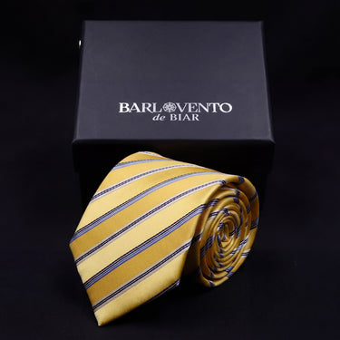 Birmingham · corbata de seda 100% a rayas amarillas, blancas y azules