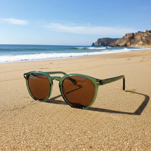 Bolonia · gafas de sol redondas de cristal verde con lentes marrones