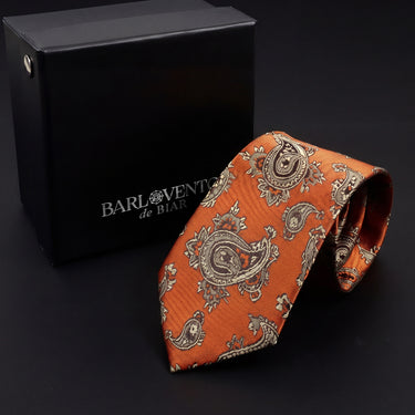 Bonifacio · corbata con estampado paisley naranja teja