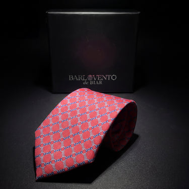 Bovalino · corbata coral con estampado de eslabones azules