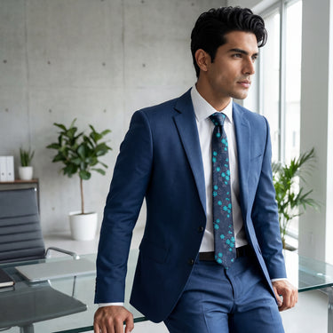 Brunneras · conjunto de corbata floral azul y cian con pañuelo, gemelos y pasador