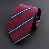 Buckingham · corbata color granate 100% seda con rayas azul marino y blancas