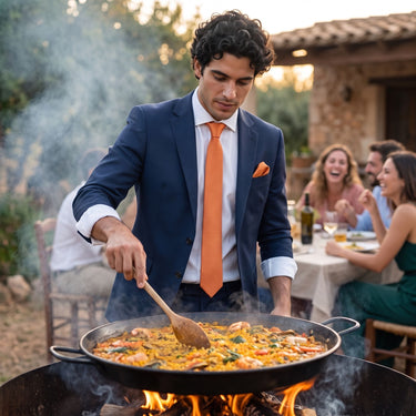 Cagliari · conjunto de corbata naranja con pañuelo de bolsillo, gemelos y pasador de corbata