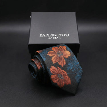 Caléndulas · corbata azul con flores naranjas