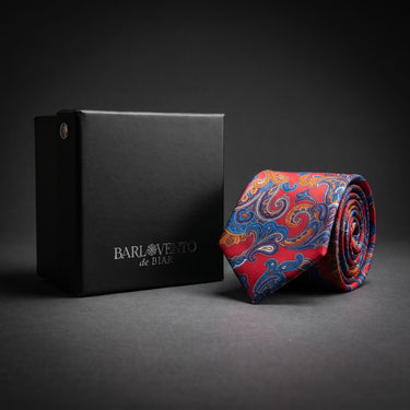 Cannes · Gravata com estampado paisley vermelho e azul 