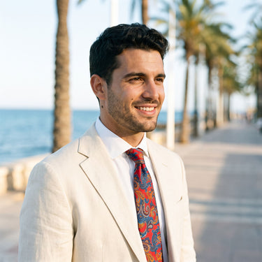 Cannes · Gravata com estampado paisley vermelho e azul 