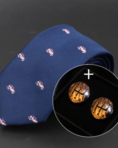 Conjunto de regalo de corbata y gemelos para amantes de los coches - Barlovento de Biar