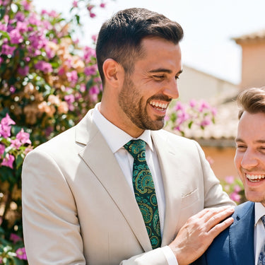 Courchevel · Conjunto de gravata, lenço, botões de punho e gancho de cabelo com estampado paisley verde