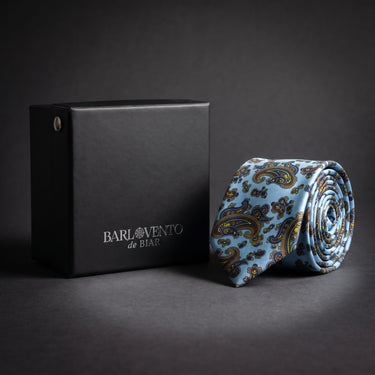 Gravata Dijon com estampa paisley azul-celeste
