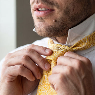 Épernay · corbata con estampado paisley dorado