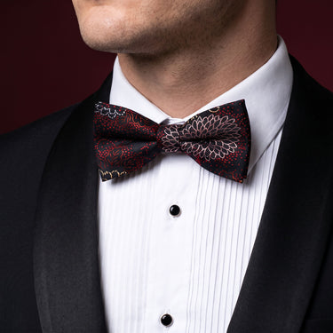 Phoenix · black and red bow tie set with feather flowers