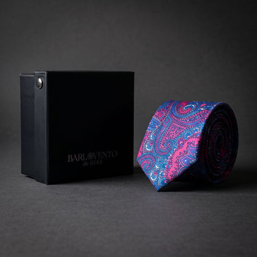 Grasse · Gravata com estampado paisley rosa e azul 