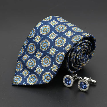 Conjunto de presente gravata azul italiana e abotoaduras