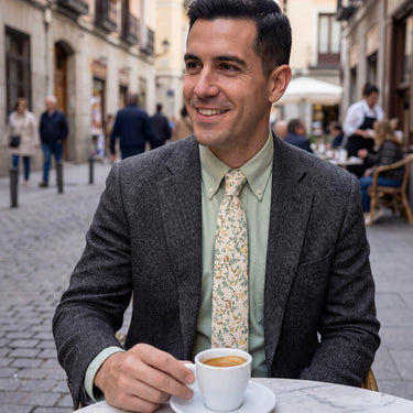 Hojas de olivo · corbata color crema con hojas de olivo verde