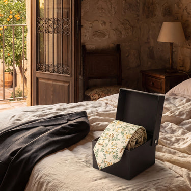 Hojas de olivo · corbata color crema con hojas de olivo verde