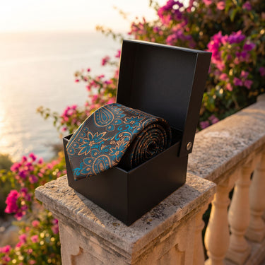 Loire · corbata con estampado paisley turquesa