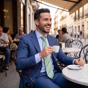 Newcastle · corbata 100% seda a rayas verdes, blancas y azules