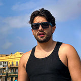 Ondarreta · gafas de sol cuadradas negras con protección UV400 y ribete metálico - Barlovento de Biar