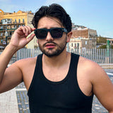 Ondarreta · gafas de sol cuadradas negras con protección UV400 y ribete metálico - Barlovento de Biar