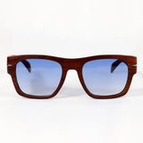 Pechón · gafas de sol cuadradas con vetas de madera y lentes azules - Barlovento de Biar