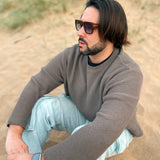 Pechón · gafas de sol cuadradas con vetas de madera y lentes azules - Barlovento de Biar