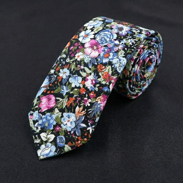 Pensamientos · ESTRECHA · corbata floral azul y rosa