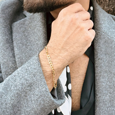 Pulsera Perseo · Cadena de eslabones cubanos de plata de ley 925 chapada en oro de 18 quilates