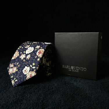 Rosaleda · corbata de algodón azul floral con rosas